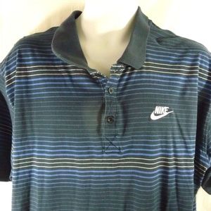 Nike Polo Shirt 2XL XXL Blue Striped Short Sleeve